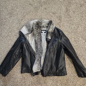 Dress Barn Black Leather Jacket with Faux Fur